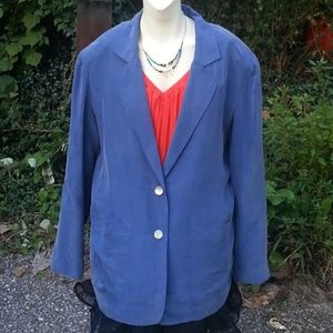 WinterSilks silk periwinkle blue purple blazer szLG MOP Buttons